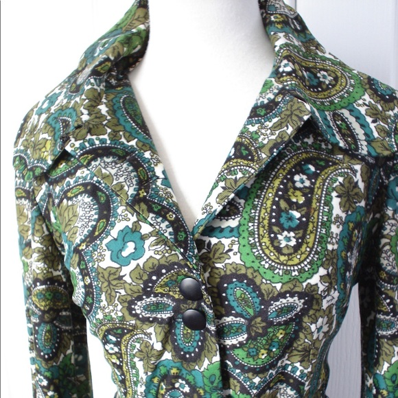 Vintage English Designer GREEN Paisley Print Shirt Dress 34 - Picture 8 of 15
